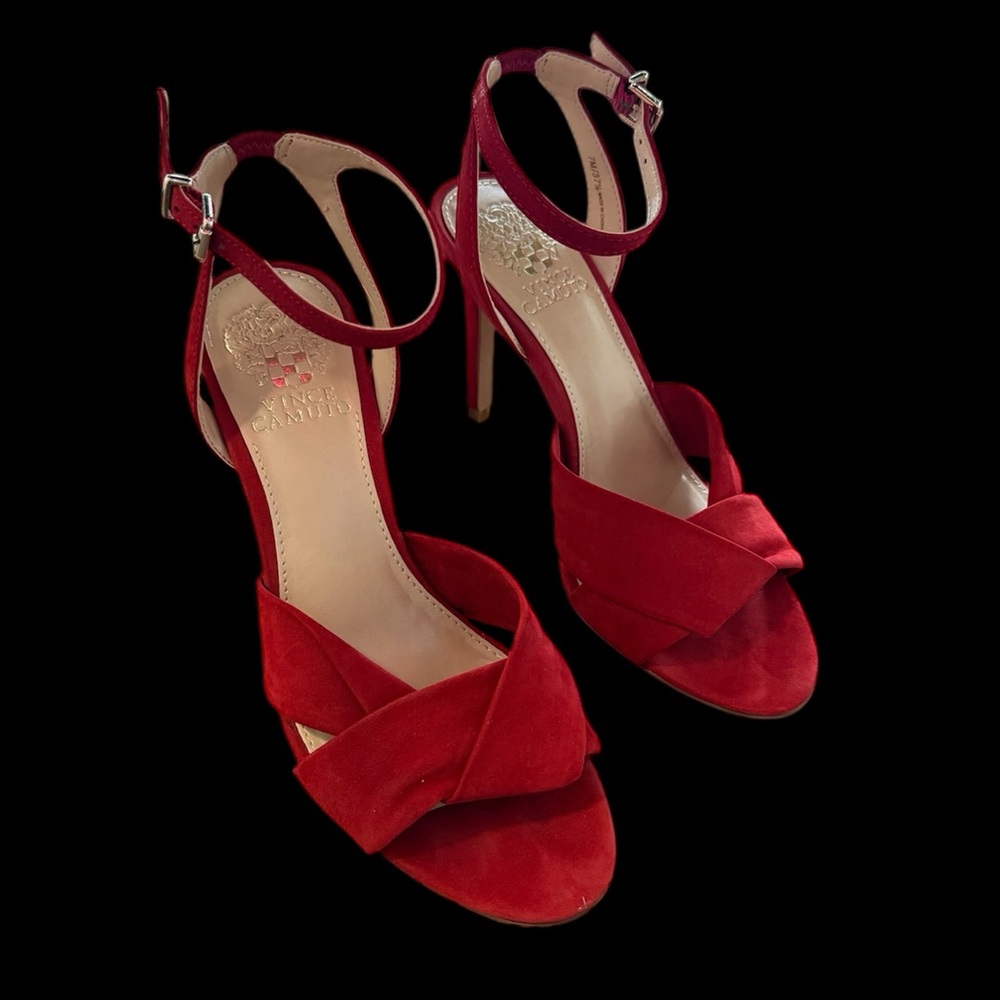 Vince Camuto “Jenika” Nubuck Stiletto Heels in Vibrant Red